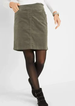 bonprix Röcke|Bekleidung·Sportbekleidung^Stretch Baumwoll-Cordrock mit Bequembund dunkeloliv