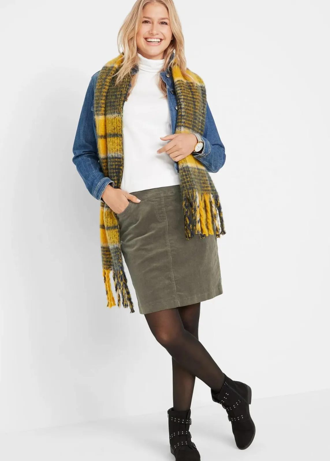 bonprix Röcke|Bekleidung·Sportbekleidung^Stretch Baumwoll-Cordrock mit Bequembund dunkeloliv