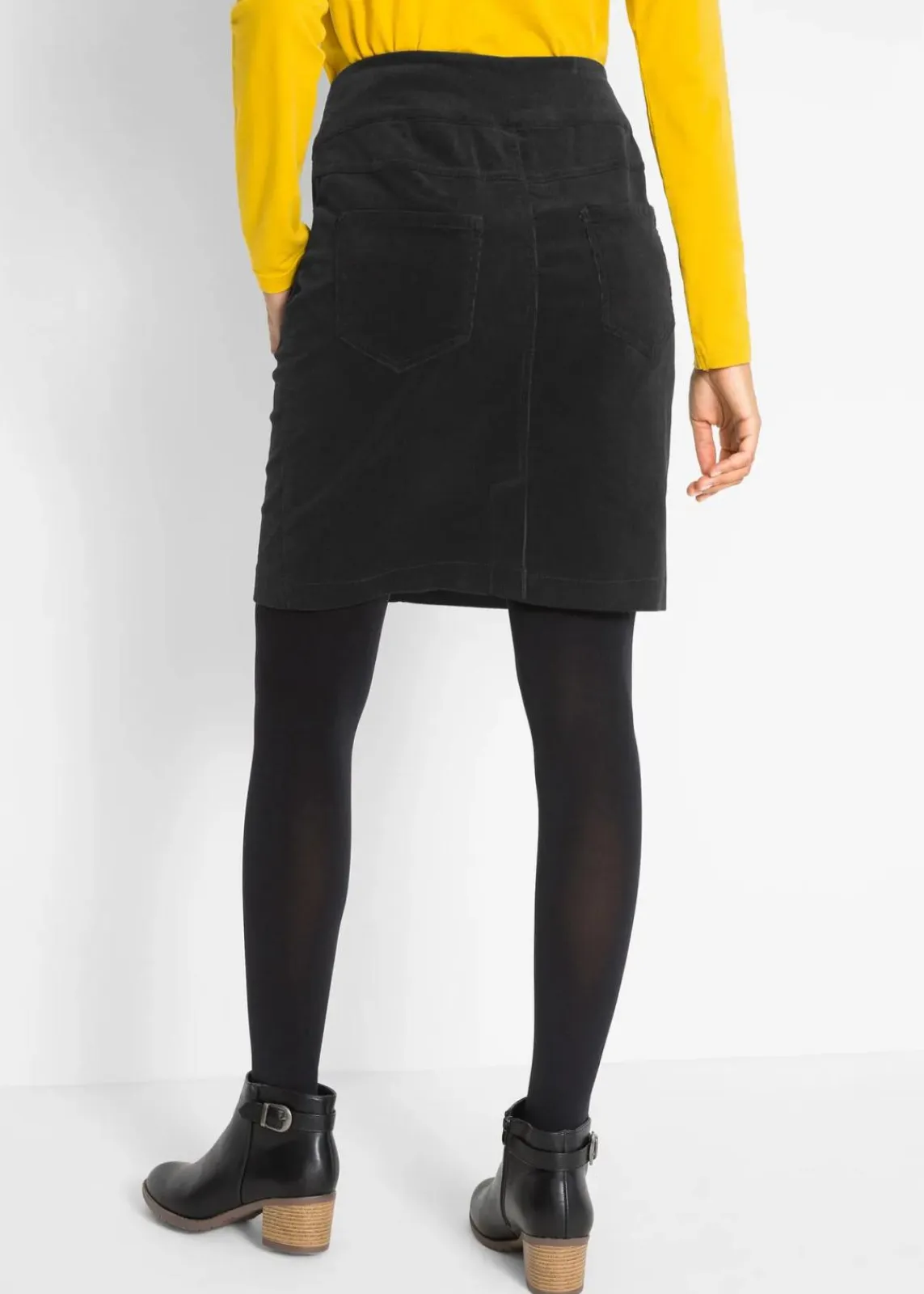bonprix Bekleidung·Sportbekleidung|Röcke^Stretch Baumwoll-Cordrock mit Bequembund schwarz