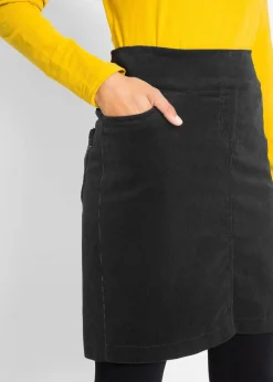 bonprix Bekleidung·Sportbekleidung|Röcke^Stretch Baumwoll-Cordrock mit Bequembund schwarz