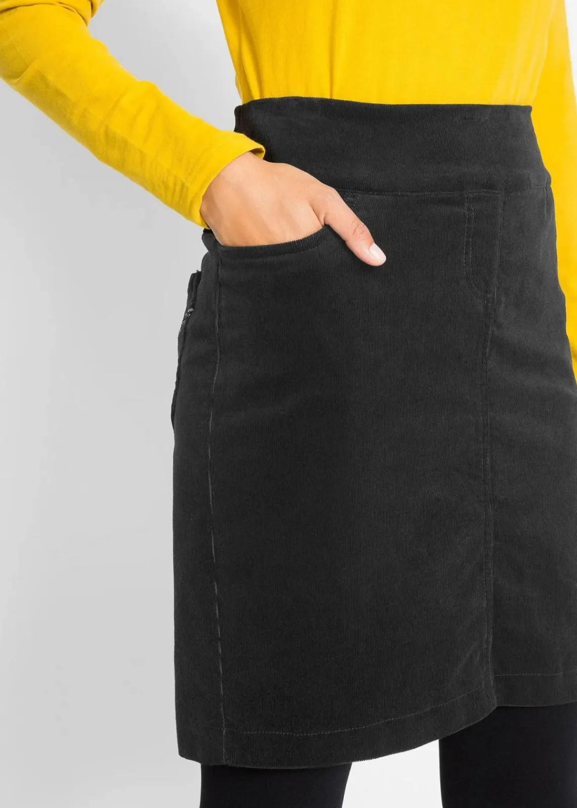 bonprix Bekleidung·Sportbekleidung|Röcke^Stretch Baumwoll-Cordrock mit Bequembund schwarz
