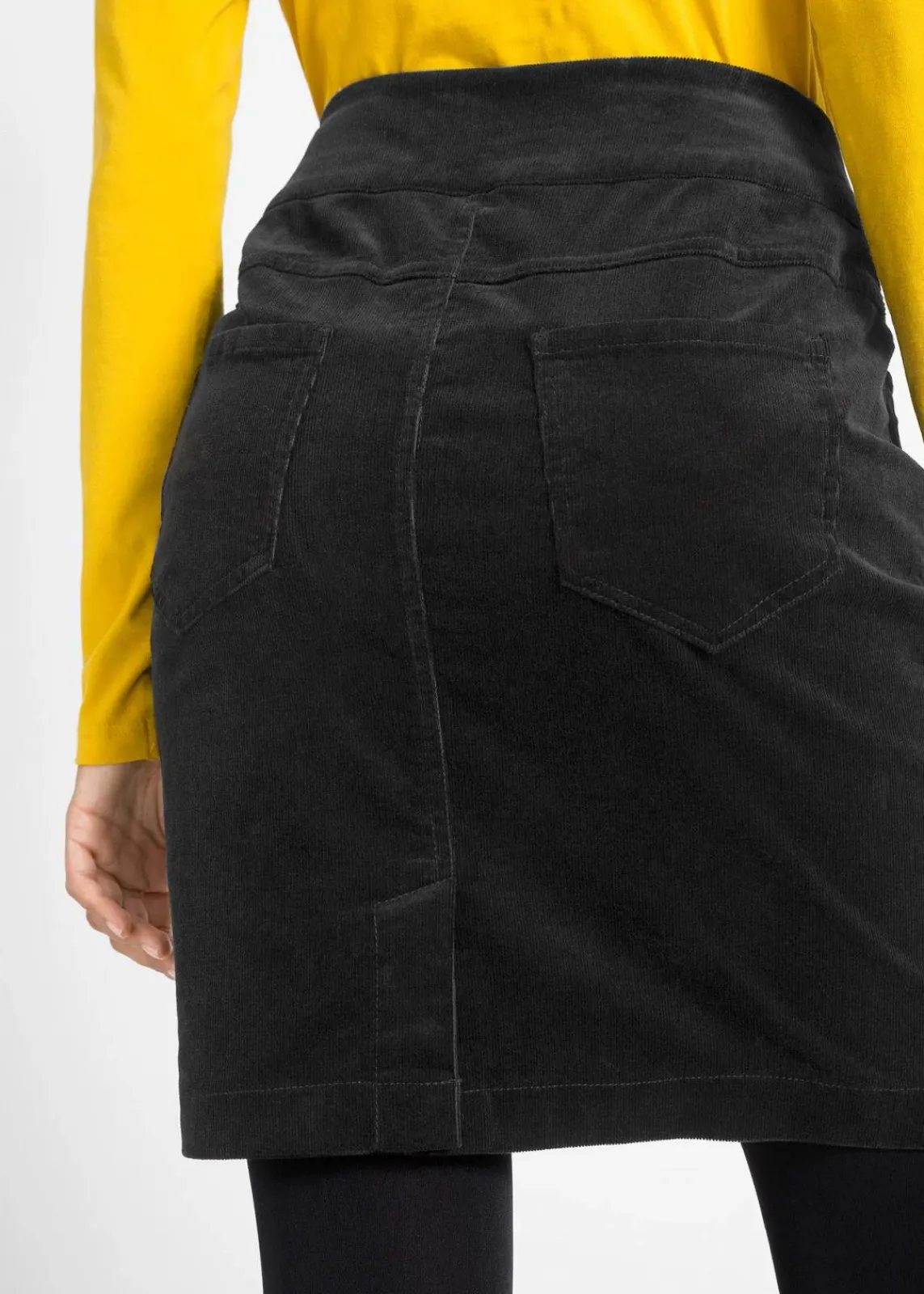 bonprix Bekleidung·Sportbekleidung|Röcke^Stretch Baumwoll-Cordrock mit Bequembund schwarz