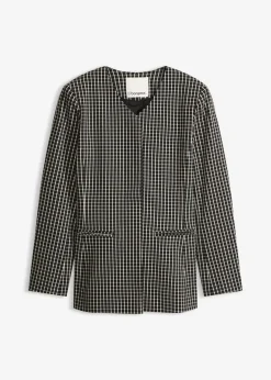 bonprix Blazer|Bekleidung·Basics^Stretch Blazer aus Bengalin schwarz/wollweiß kariert