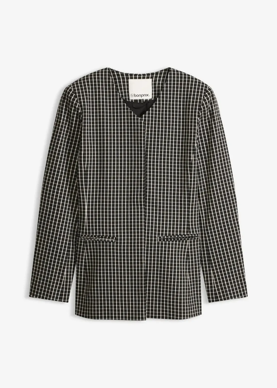 bonprix Blazer|Bekleidung·Basics^Stretch Blazer aus Bengalin schwarz/wollweiß kariert