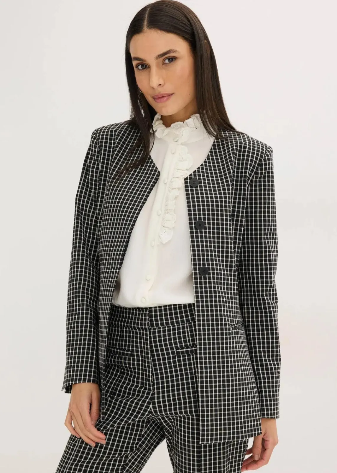 bonprix Blazer|Bekleidung·Basics^Stretch Blazer aus Bengalin schwarz/wollweiß kariert
