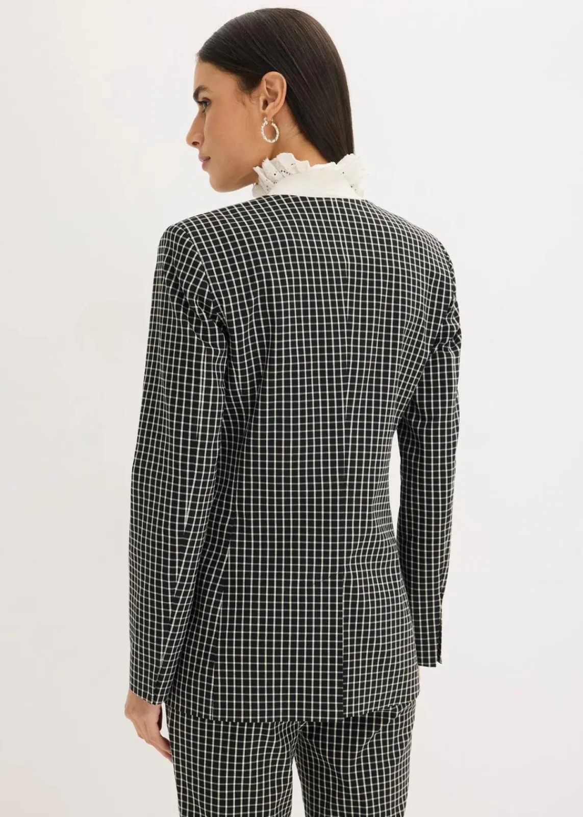 bonprix Blazer|Bekleidung·Basics^Stretch Blazer aus Bengalin schwarz/wollweiß kariert