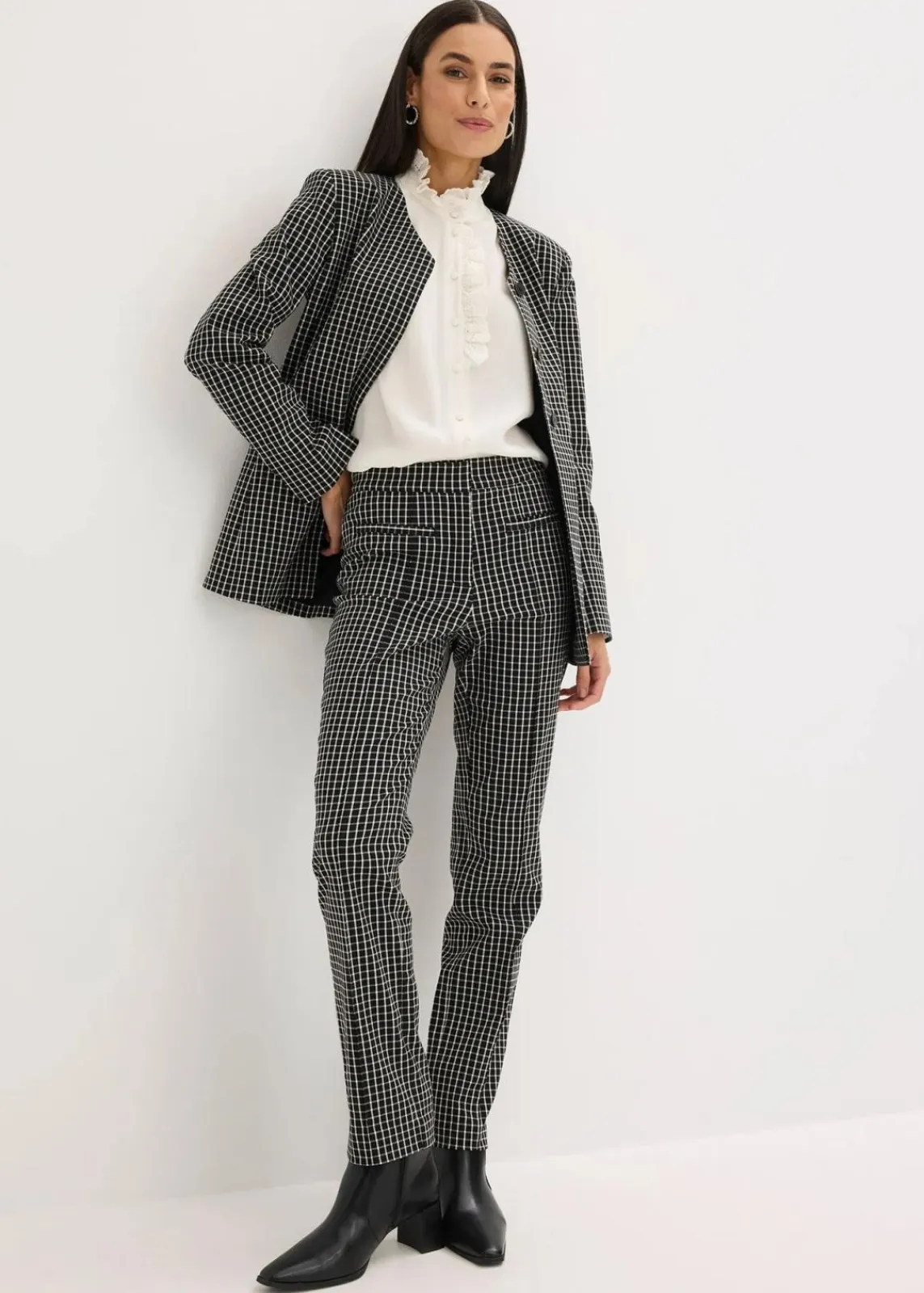 bonprix Blazer|Bekleidung·Basics^Stretch Blazer aus Bengalin schwarz/wollweiß kariert