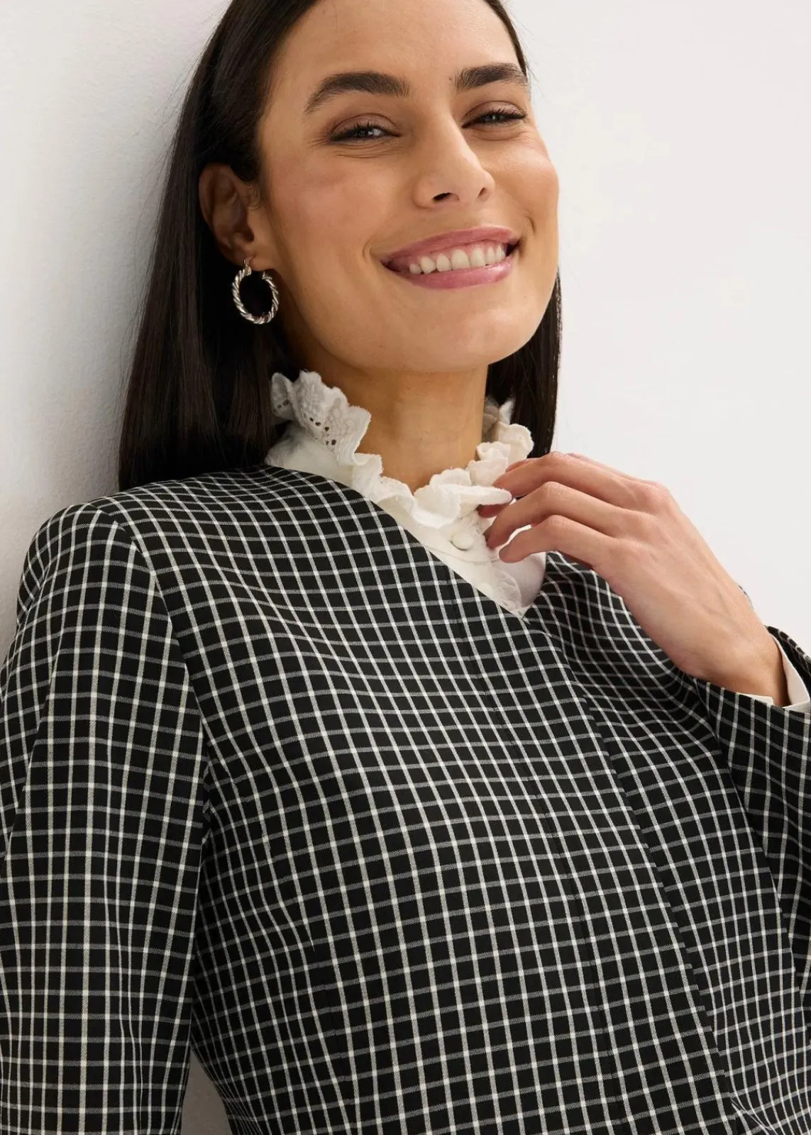 bonprix Blazer|Bekleidung·Basics^Stretch Blazer aus Bengalin schwarz/wollweiß kariert