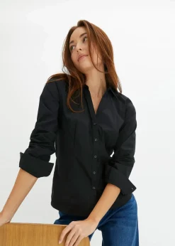 bonprix Blusen & Tuniken|Bekleidung·Jacken & Mäntel^Stretch-Bluse schwarz