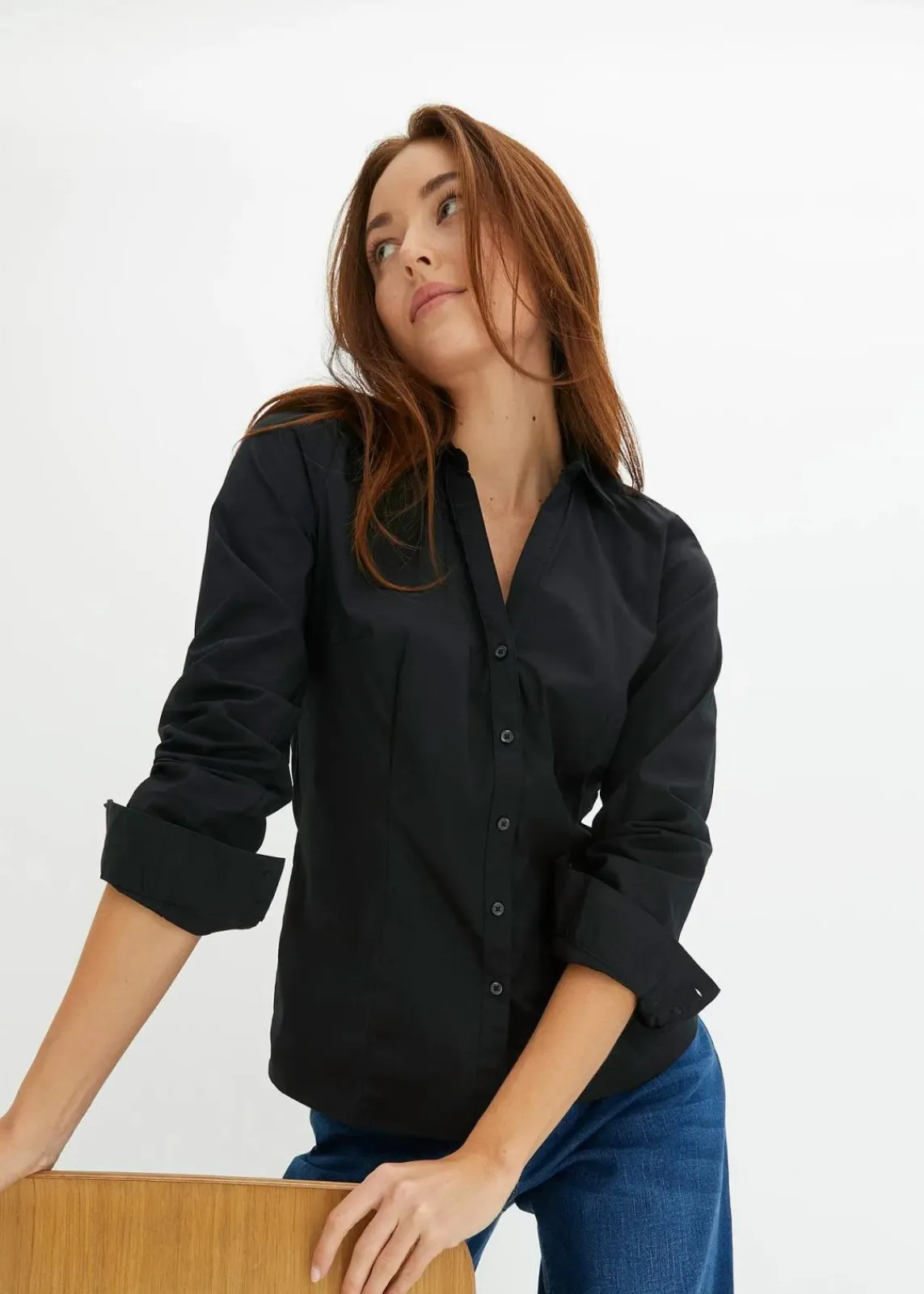 bonprix Blusen & Tuniken|Bekleidung·Jacken & Mäntel^Stretch-Bluse schwarz