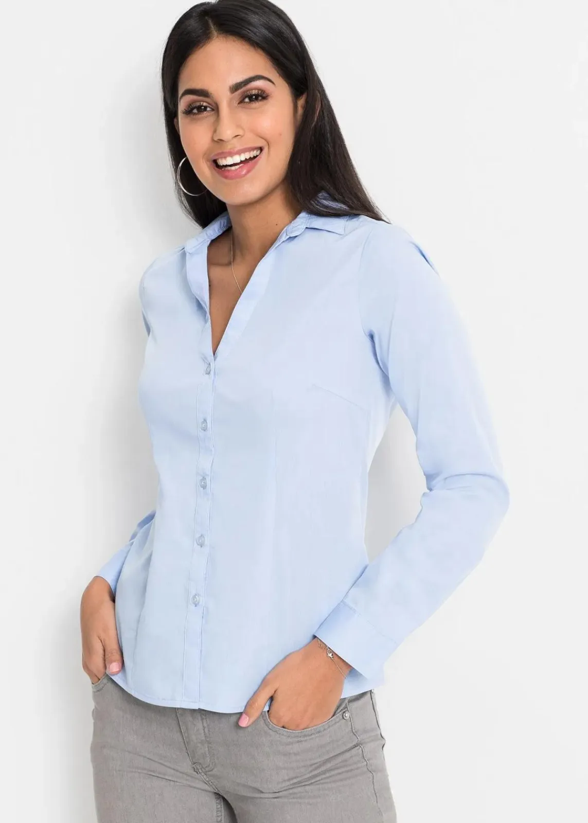 bonprix Blusen & Tuniken|Bekleidung·Jacken & Mäntel^Stretch-Bluse perlblau