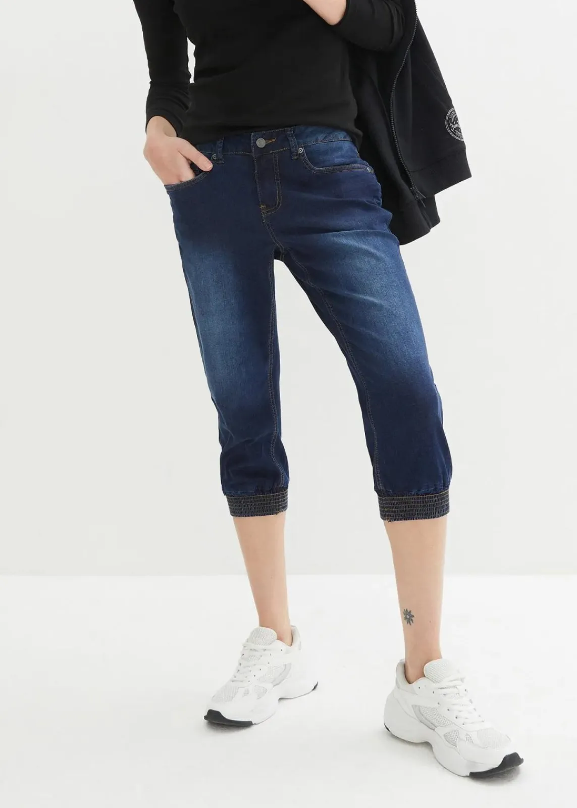 bonprix Bekleidung·Shirts & Tops|Jeans^Stretch-Capri-Jeans dunkelblau used