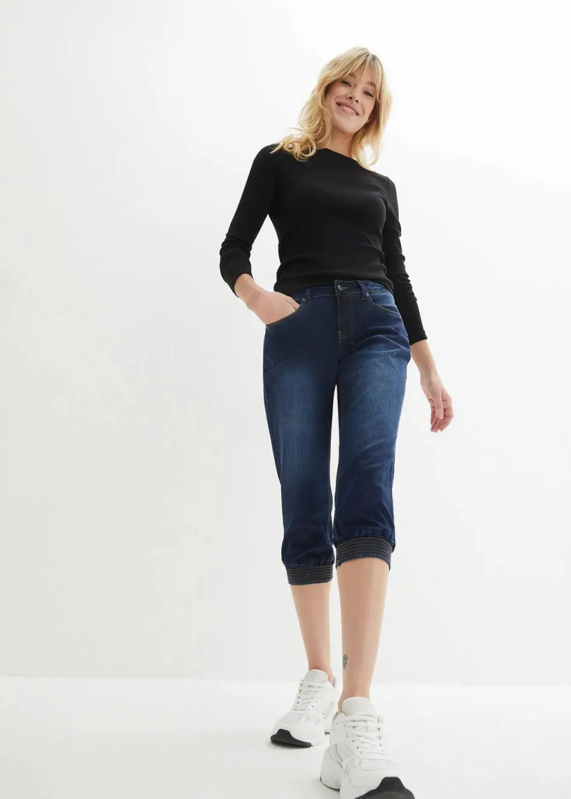 bonprix Bekleidung·Shirts & Tops|Jeans^Stretch-Capri-Jeans dunkelblau used