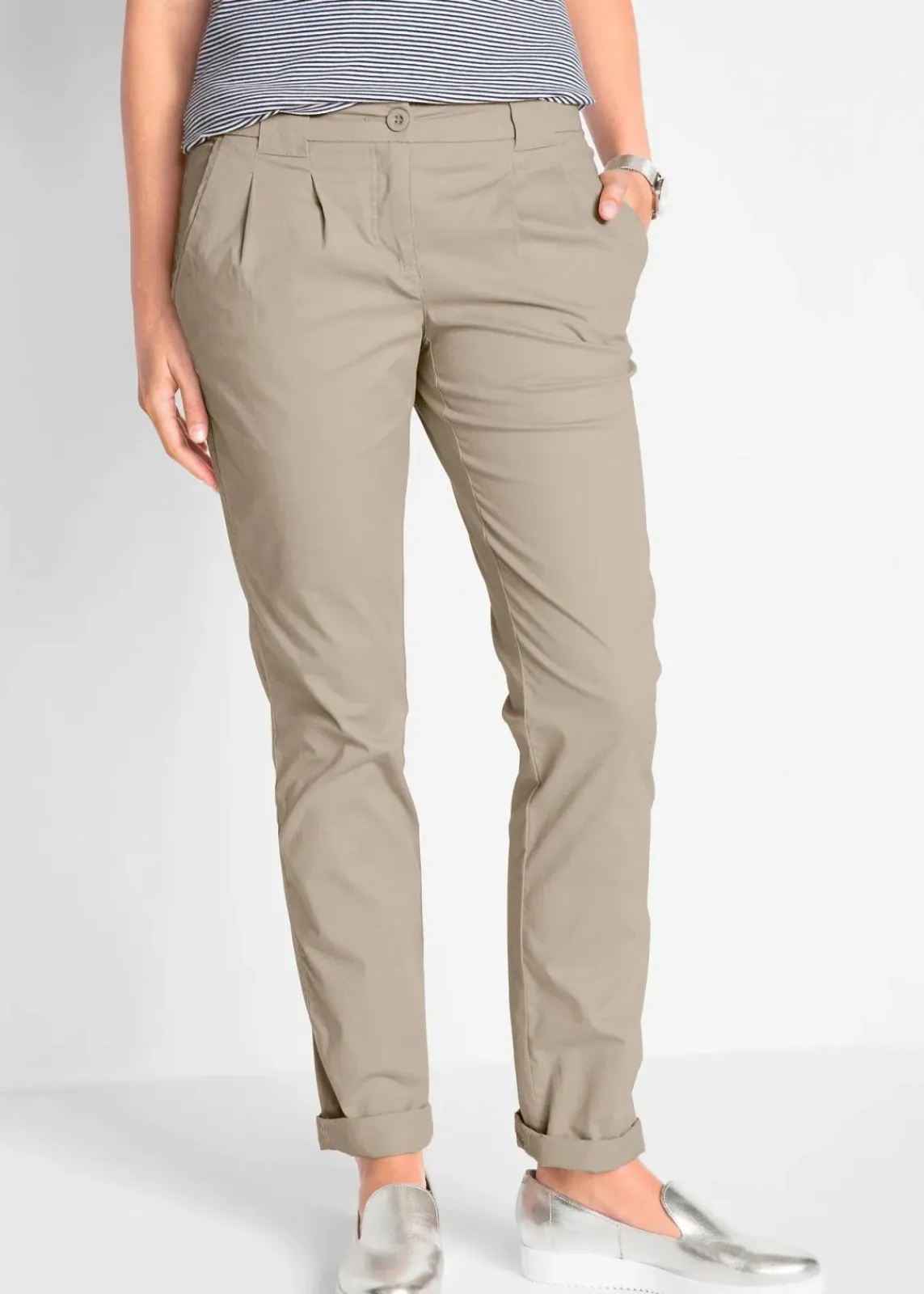 bonprix Kurzgrößen|Bekleidung·Kleider^Stretch-Chinohose sand