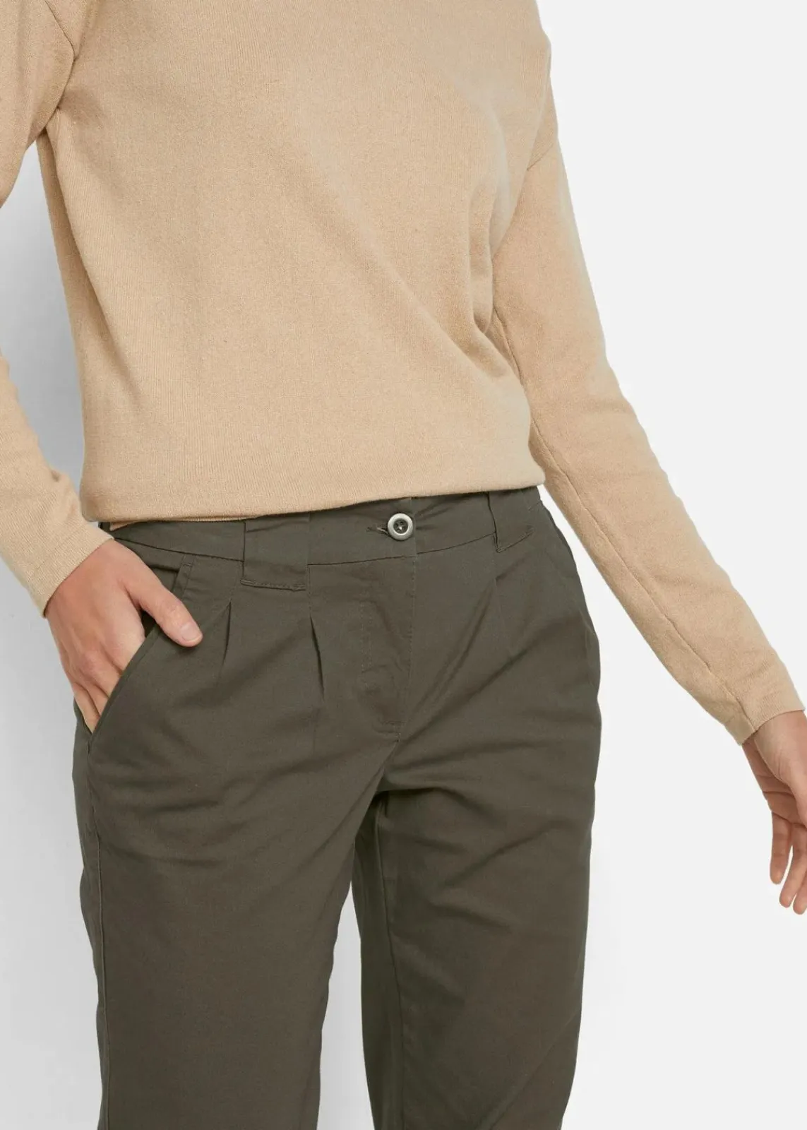 bonprix Kurzgrößen|Hosen^Stretch-Chinohose dunkeloliv