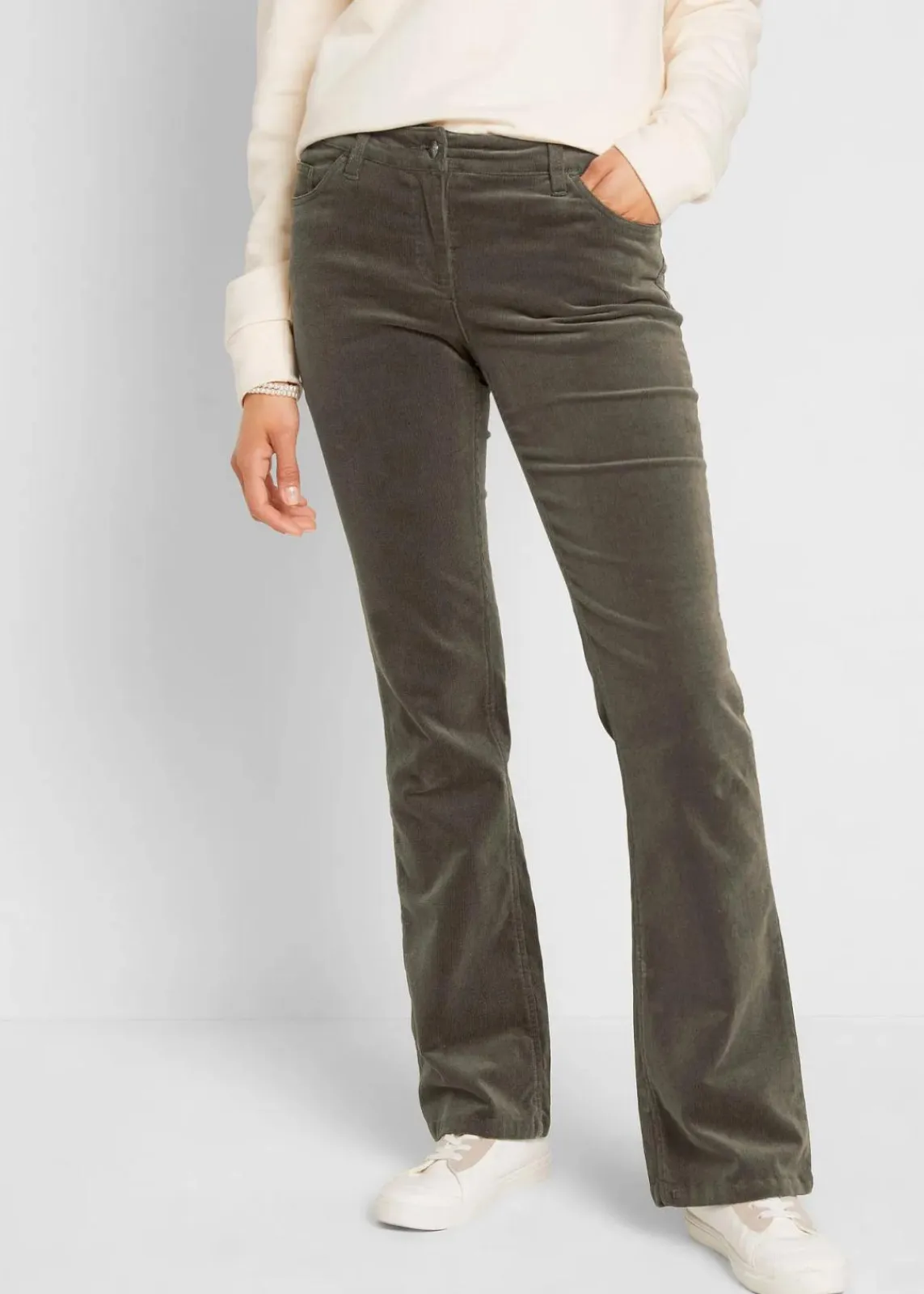 bonprix Hosen|Bekleidung·Kleider^Stretch-Cordhose, Bootcut dunkeloliv