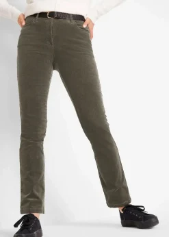 bonprix Hosen|Bekleidung·Kleider^Stretch-Cordhose, Straight dunkeloliv
