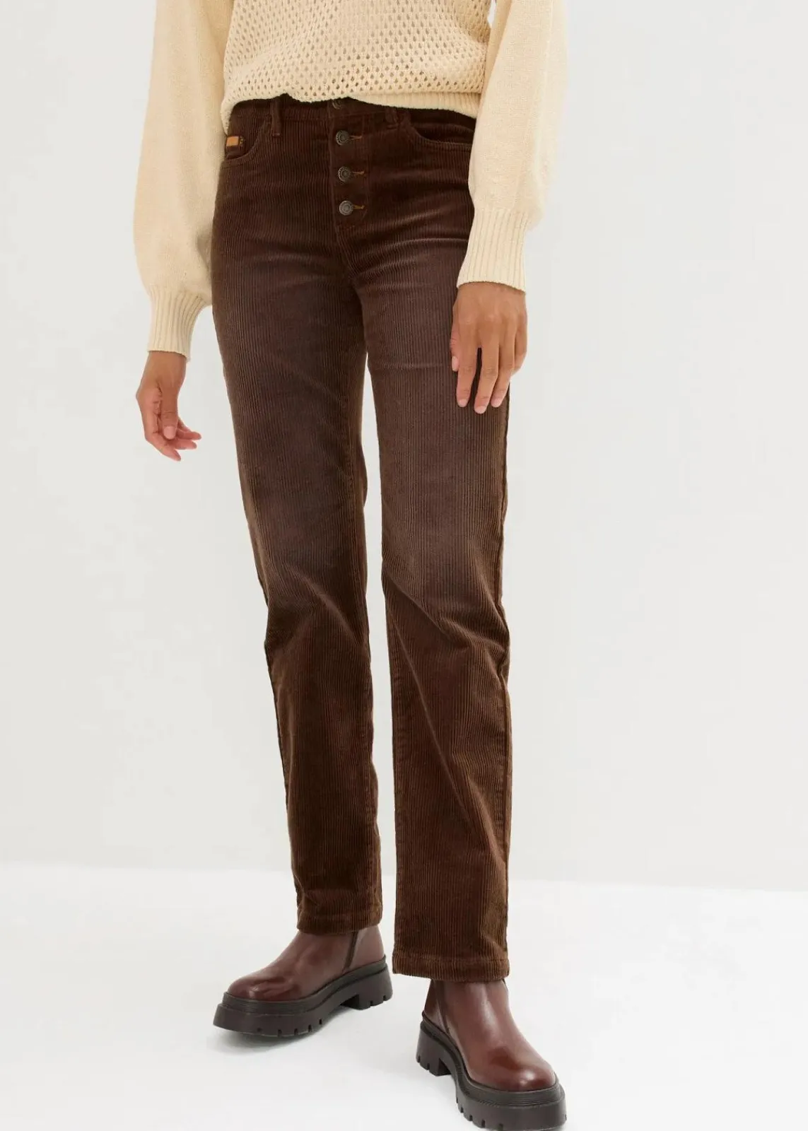 bonprix Bekleidung·Kleider^Stretch-Cordhose, Wide braun