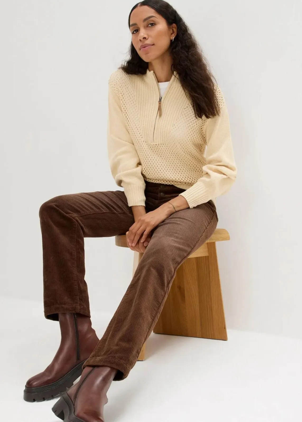 bonprix Bekleidung·Kleider^Stretch-Cordhose, Wide braun