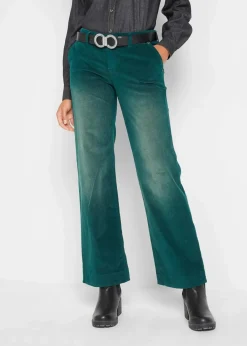 bonprix Hosen|Bekleidung·Kleider^Stretch-Cordhose, Wide tiefgrün used