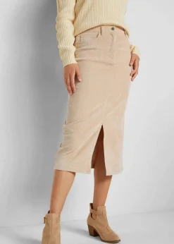 bonprix Röcke|Bekleidung·Sportbekleidung^Stretch-Cord-Rock in Midilänge latte macchiato