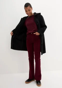 bonprix Hosen|Bekleidung·Kleider^Stretch-Cord-Schlaghose mit High-Waist-Bequembund dunkelbeere
