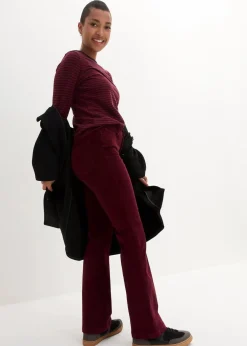 bonprix Hosen|Bekleidung·Kleider^Stretch-Cord-Schlaghose mit High-Waist-Bequembund dunkelbeere