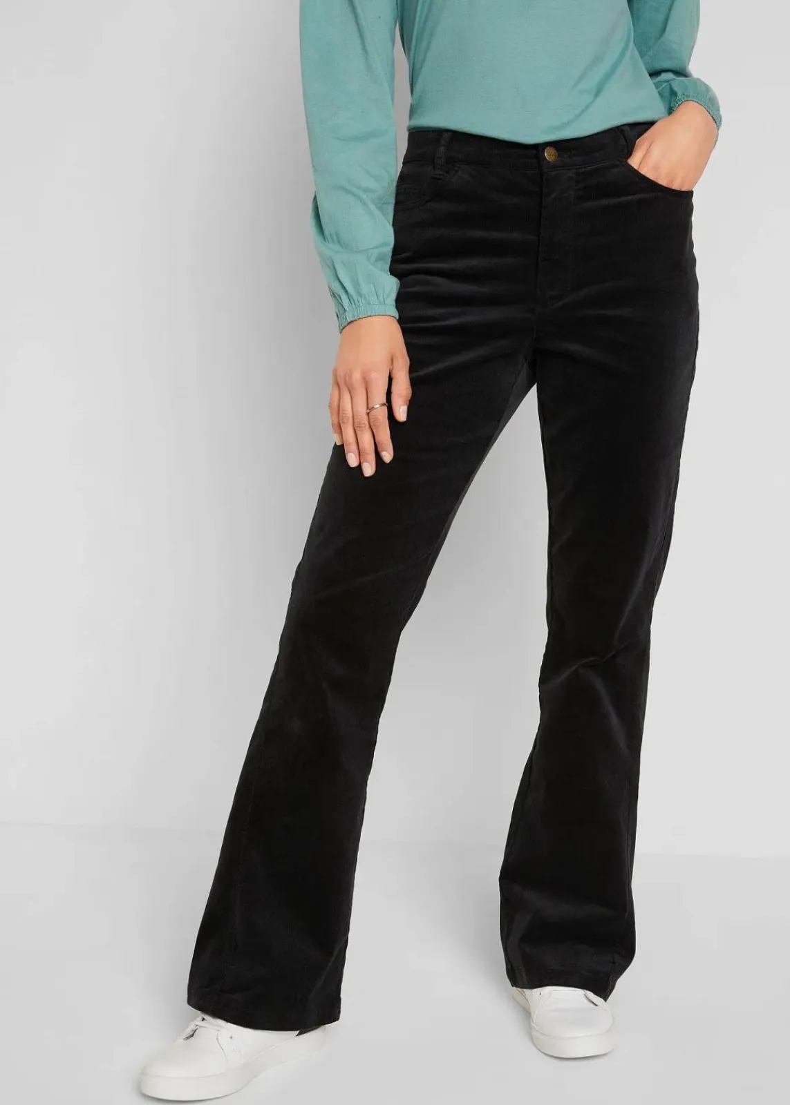 bonprix Bekleidung·Kleider|Hosen^Stretch-Cord-Schlaghose mit High-Waist-Bequembund schwarz