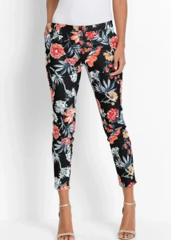 bonprix Hosen|Bekleidung·Kleider^7/8-Stretch-Hose schwarz geblümt