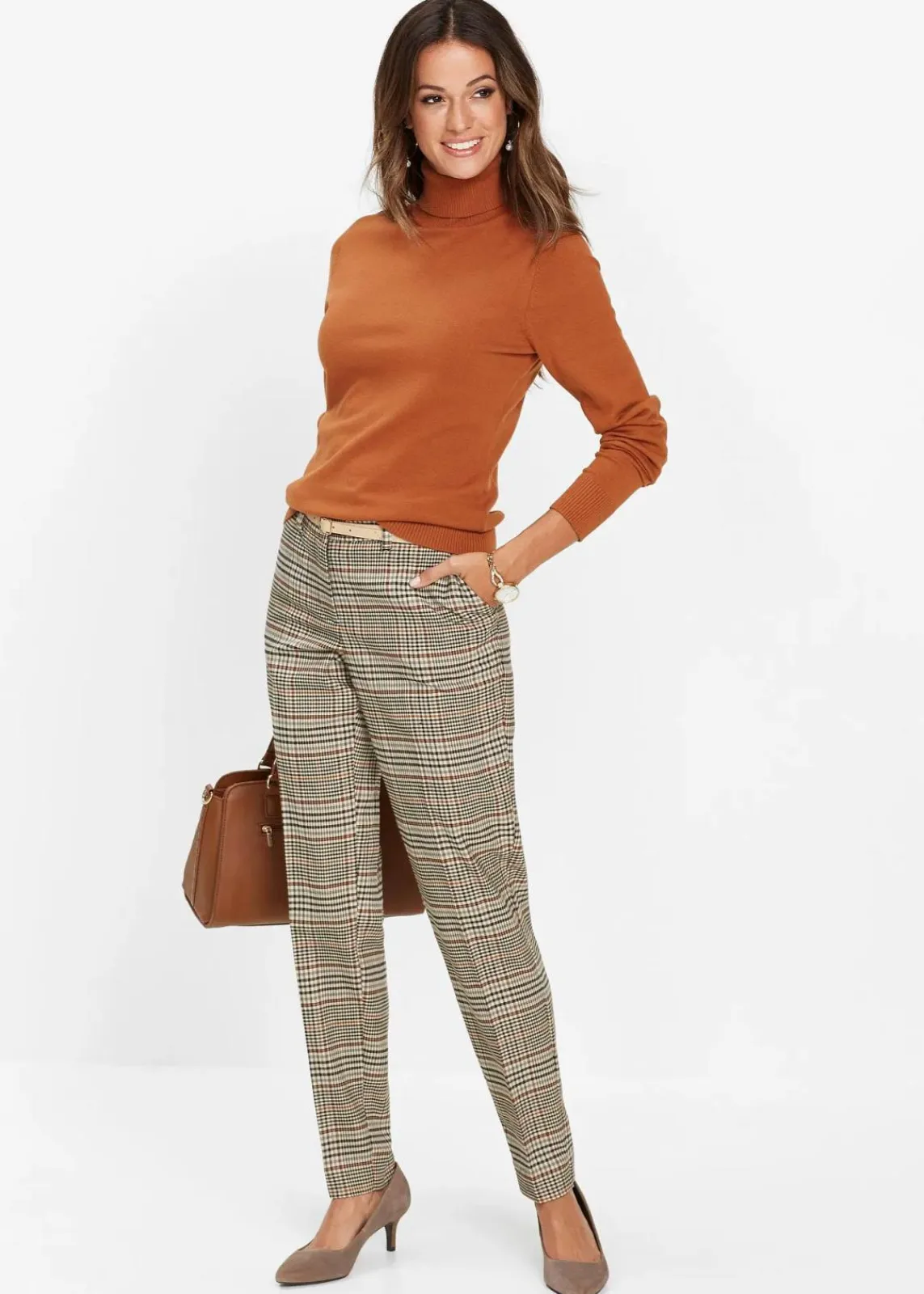bonprix Bekleidung·Kleider|Hosen^Stretch-Hose hellbraun kariert