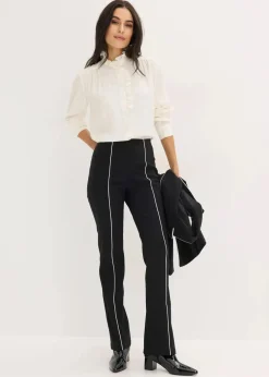 bonprix Bekleidung·Kleider|Hosen^Stretch-Hose flared aus Bengalin schwarz/wollweiß