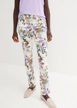 bonprix Bekleidung·Kleider|Hosen^Stretch-Hose mit Blumen-Print natur geblümt