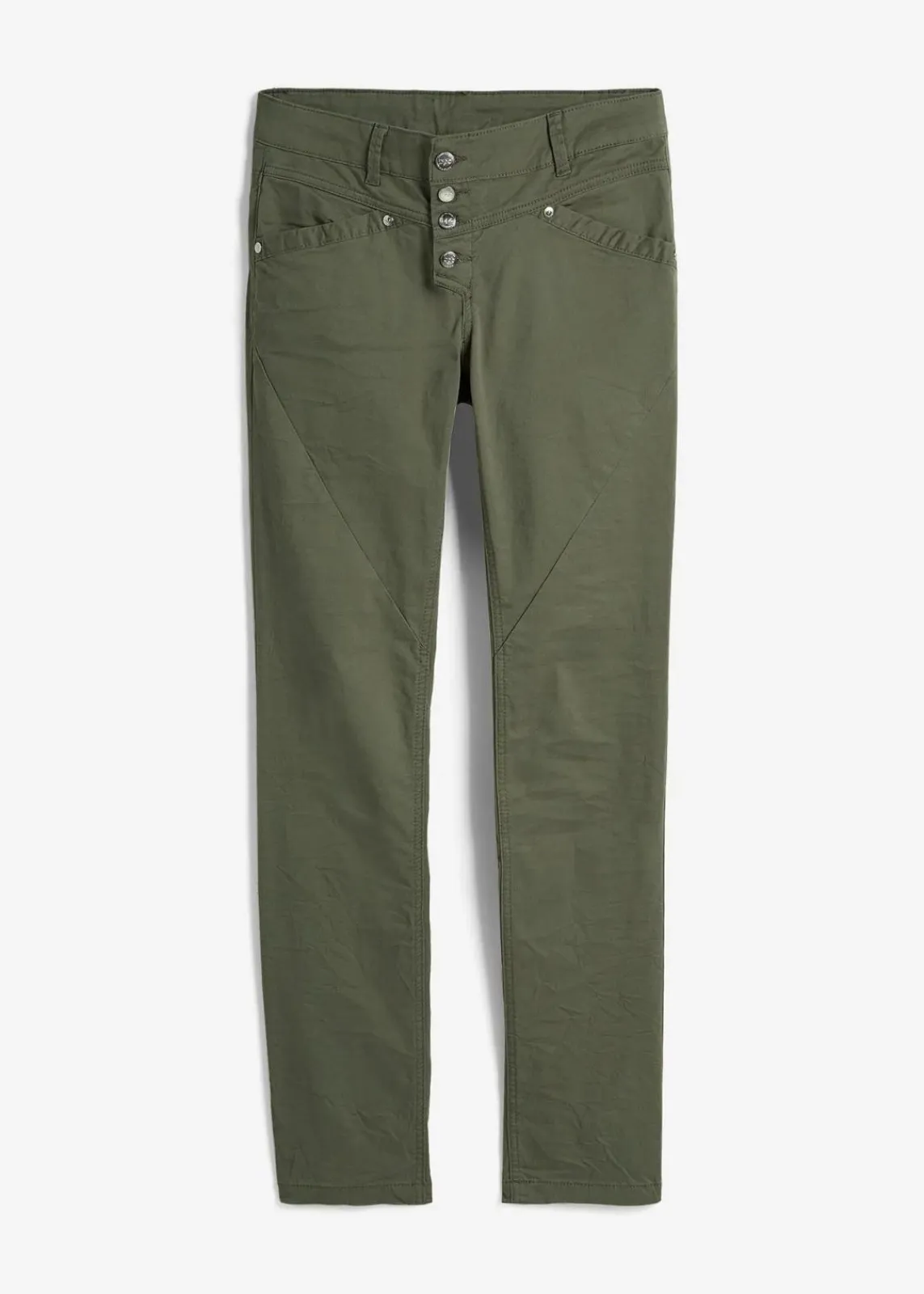 bonprix Kurzgrößen|Bekleidung·Kleider^Stretch-Hose mit Crash-Effekt oliv