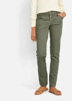 bonprix Kurzgrößen|Bekleidung·Kleider^Stretch-Hose mit Crash-Effekt oliv