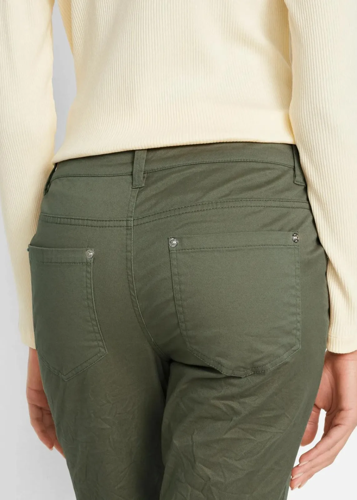 bonprix Kurzgrößen|Bekleidung·Kleider^Stretch-Hose mit Crash-Effekt oliv