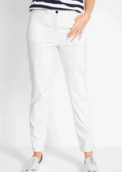 bonprix Hosen|Bekleidung·Kleider^Stretchhose mit geradem Bein, Mid Waist weiß
