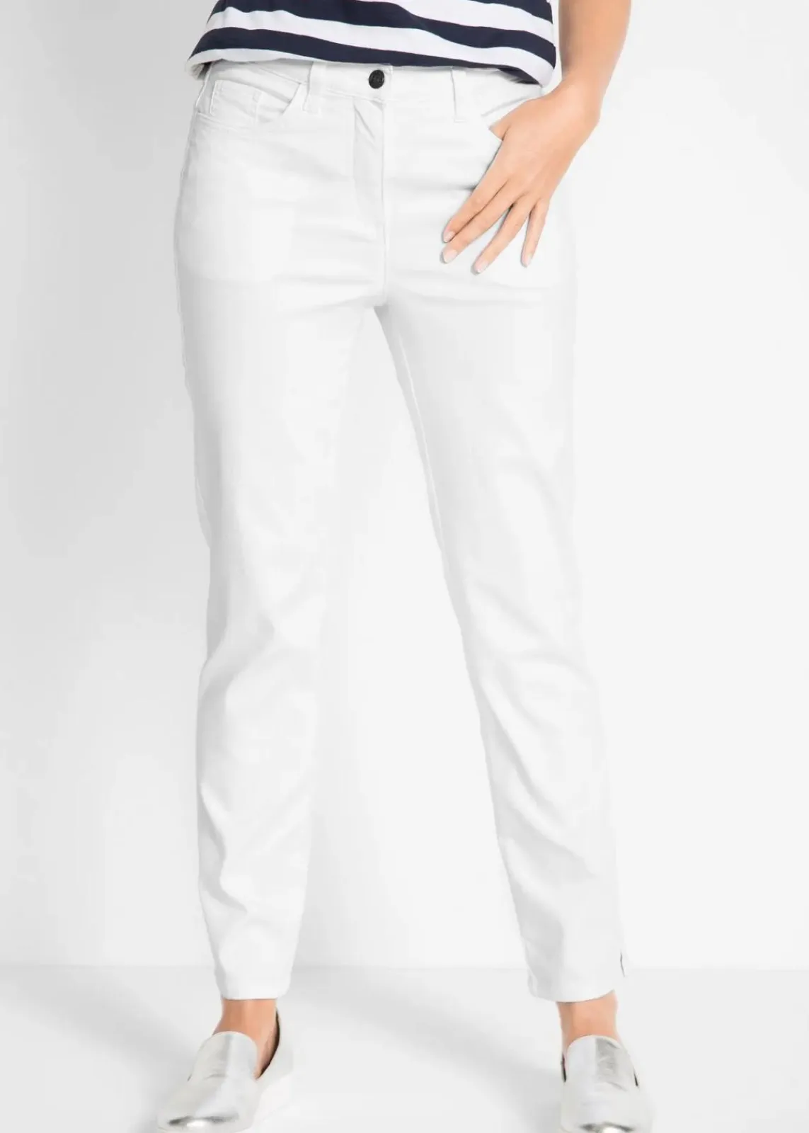 bonprix Hosen|Bekleidung·Kleider^Stretchhose mit geradem Bein, Mid Waist weiß
