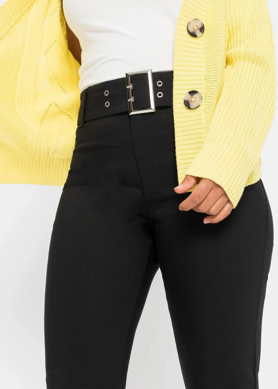 bonprix Bekleidung·Kleider|Hosen^Stretch-Hose mit Gürteldetails schwarz