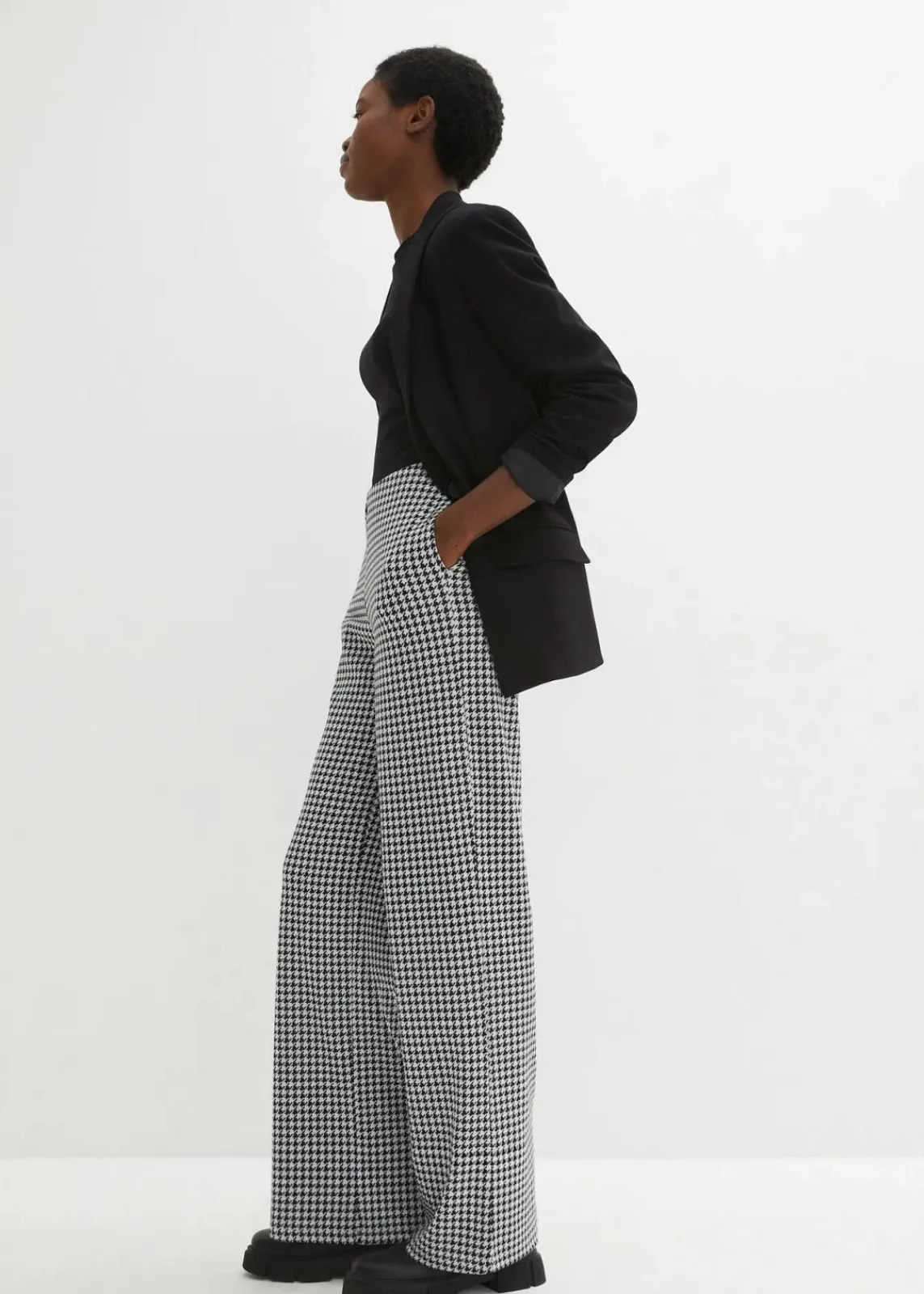 bonprix Bekleidung·Kleider|Hosen^Stretch-Hose mit Hahnentrittmuster, Wide leg schwarz / weiss kariert