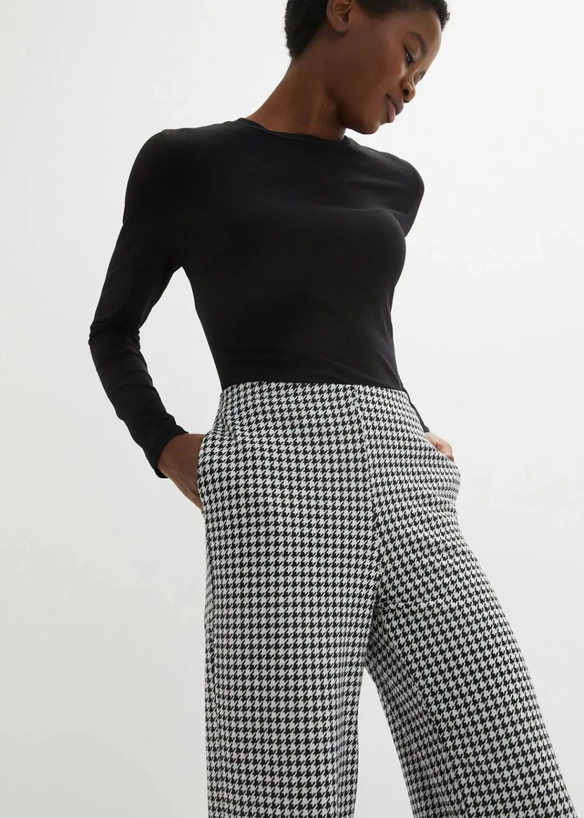 bonprix Bekleidung·Kleider|Hosen^Stretch-Hose mit Hahnentrittmuster, Wide leg schwarz / weiss kariert