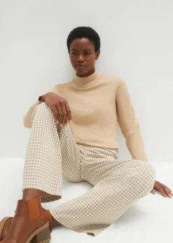 bonprix Hosen|Bekleidung·Kleider^Stretch-Hose mit Hahnentrittmuster, Wide leg latte macchiato/weiß kariert