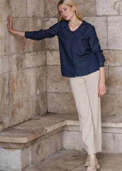 bonprix Hosen|Bekleidung·Kleider^Stretch-Hose mit Hahnentrittmuster, Wide leg latte macchiato/weiß kariert