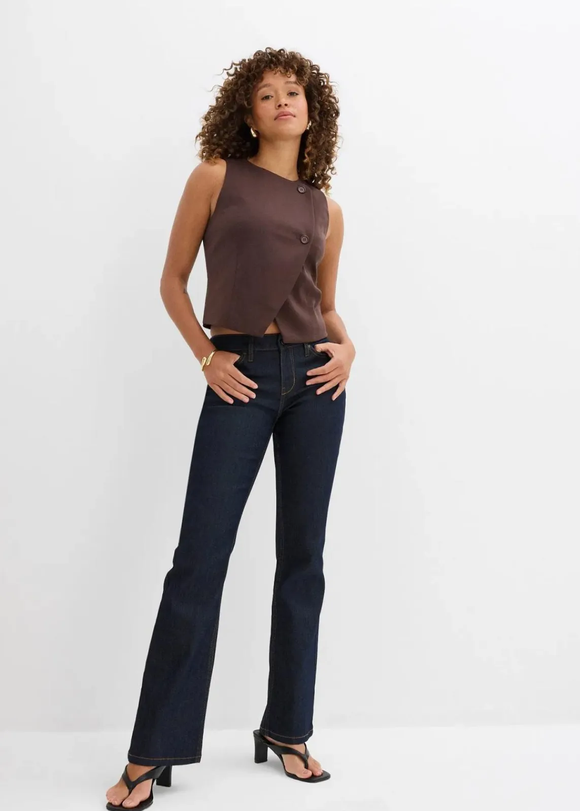 bonprix Kurzgrößen|Jeans^Stretch-Jeans BOOTCUT tiefblau denim ungewaschen