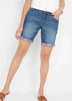 bonprix Shorts|Jeans^Stretch-Jeans-Bermuda mit farbigem Umschlag blau used