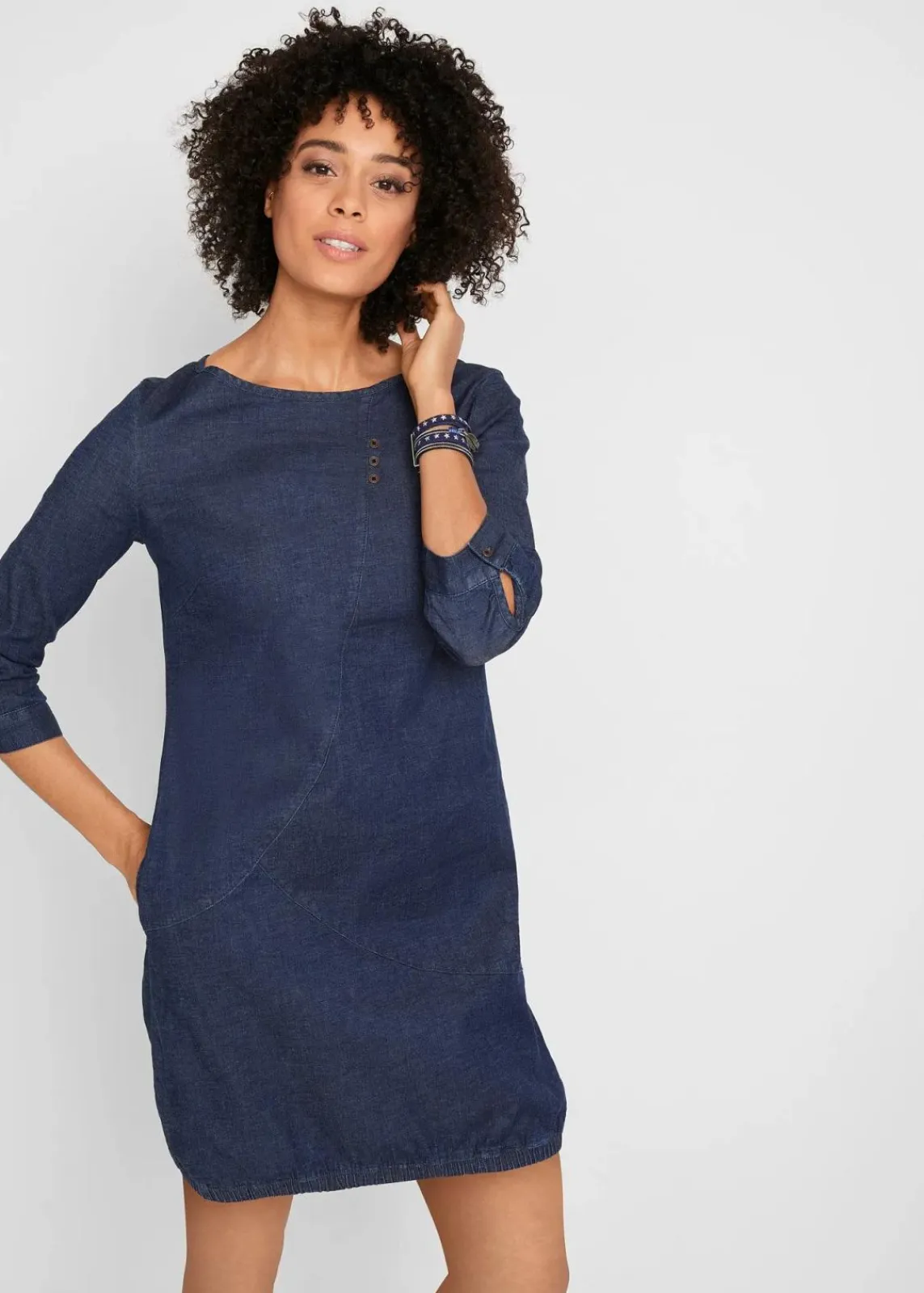 bonprix Bekleidung·Pullover & Strickjacken|Kleider^Stretch-Jeanskleid dunkelblau