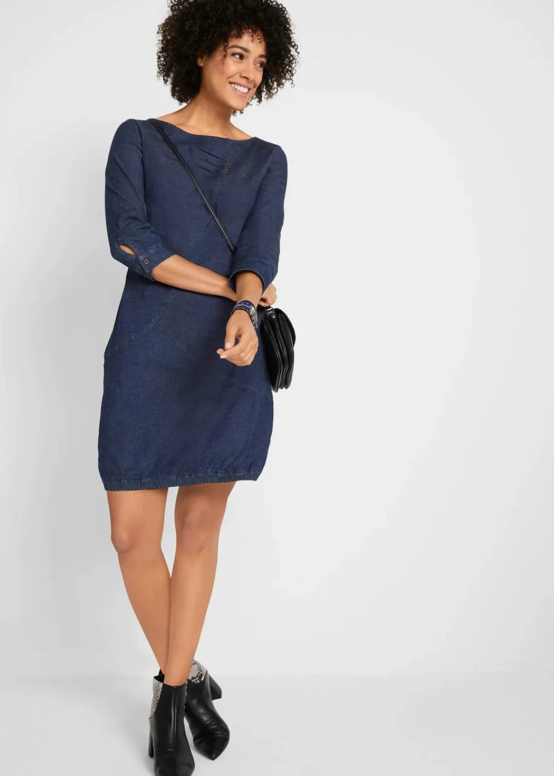 bonprix Bekleidung·Pullover & Strickjacken|Kleider^Stretch-Jeanskleid dunkelblau
