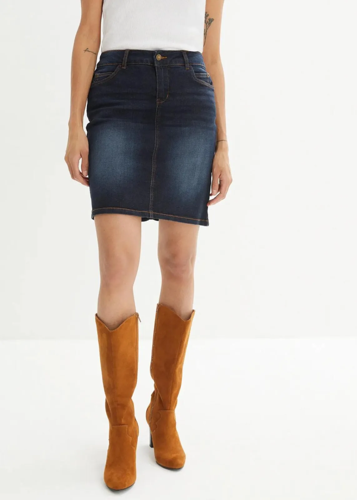 bonprix Bekleidung·Sportbekleidung|Röcke^Stretch-Jeansrock dunkelblau used