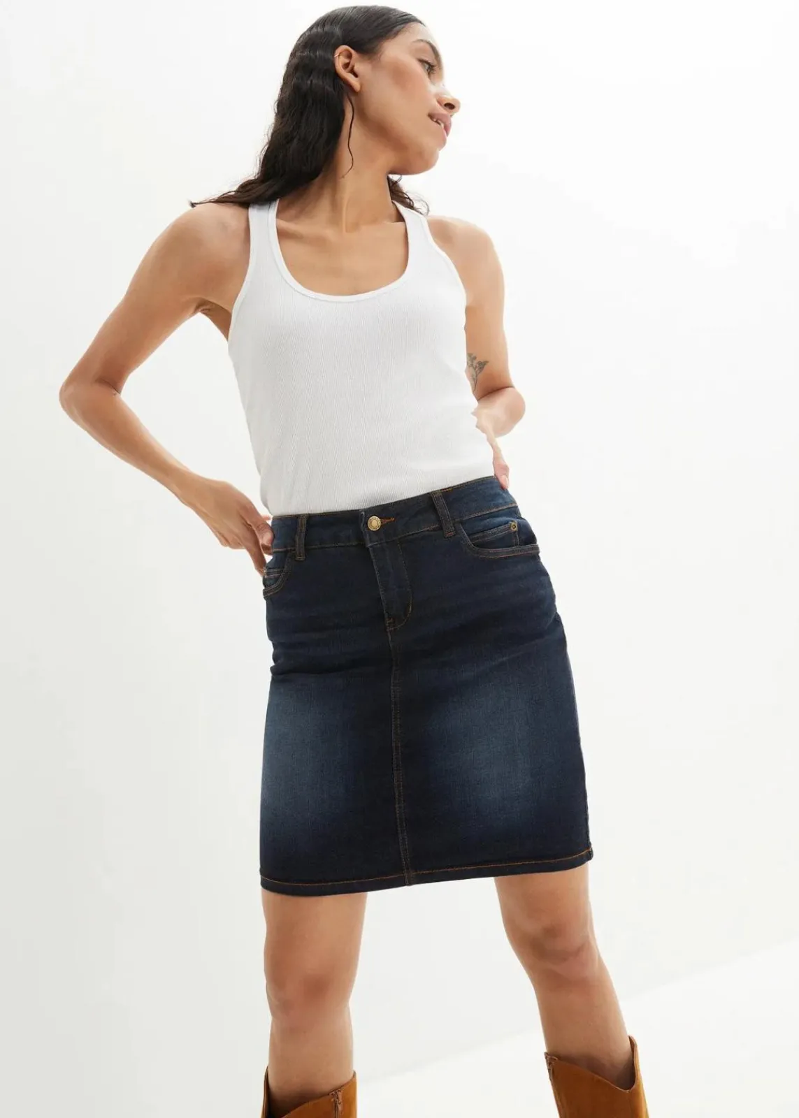 bonprix Bekleidung·Sportbekleidung|Röcke^Stretch-Jeansrock dunkelblau used