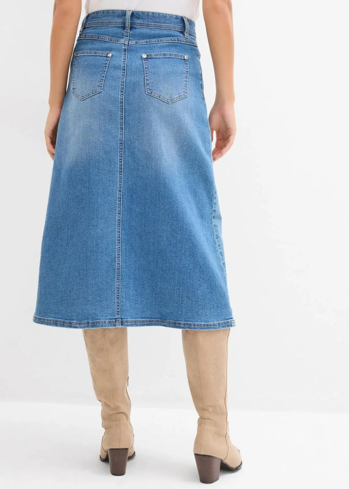 bonprix Röcke|Bekleidung·Sportbekleidung^Stretch-Jeansrock, High Waist mittelblau denim used