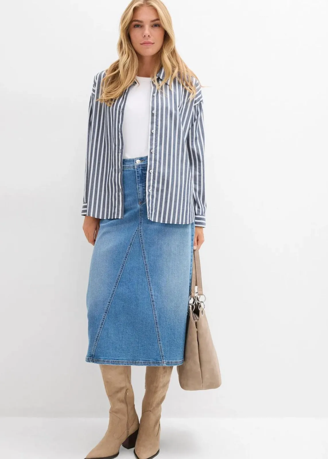 bonprix Röcke|Bekleidung·Sportbekleidung^Stretch-Jeansrock, High Waist mittelblau denim used